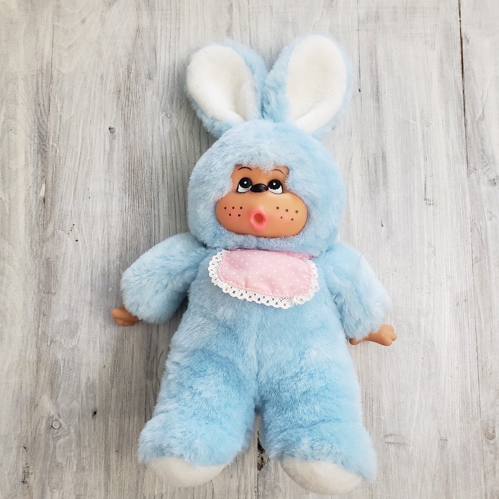 Vintage 1993 Commonwealth Blue Rabbit Plush with Plastic Face & Hand Stuffed Toy